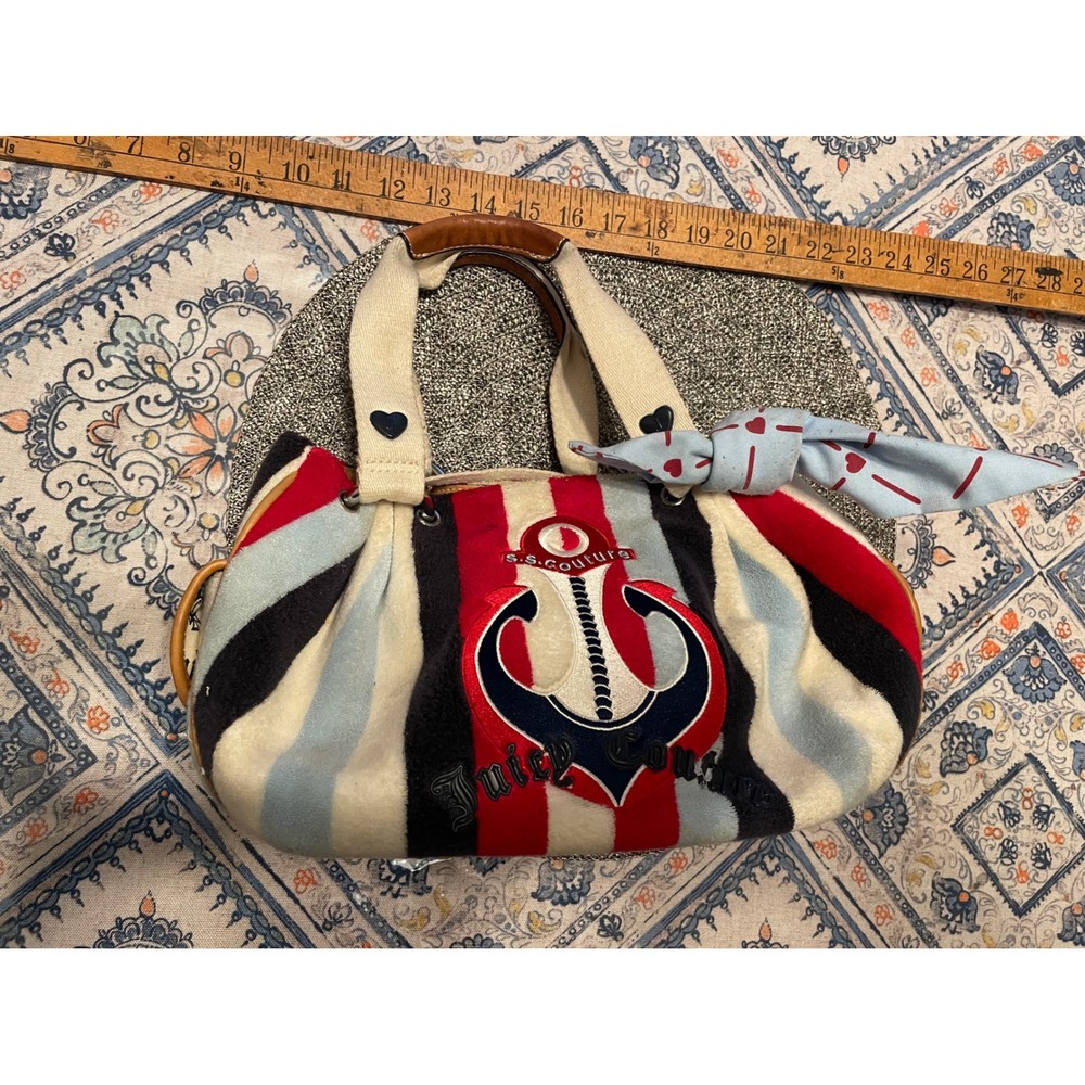 Juicy Couture S.S. Couture Anchor Velour Striped Nautical Satchel Handbag Y2K